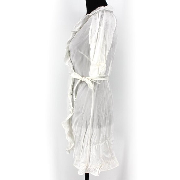 Hill House Nima Wrap Dress White Silk Mini V-Neck Robe Ruffle Trim Small S NEW - Picture 7 of 9